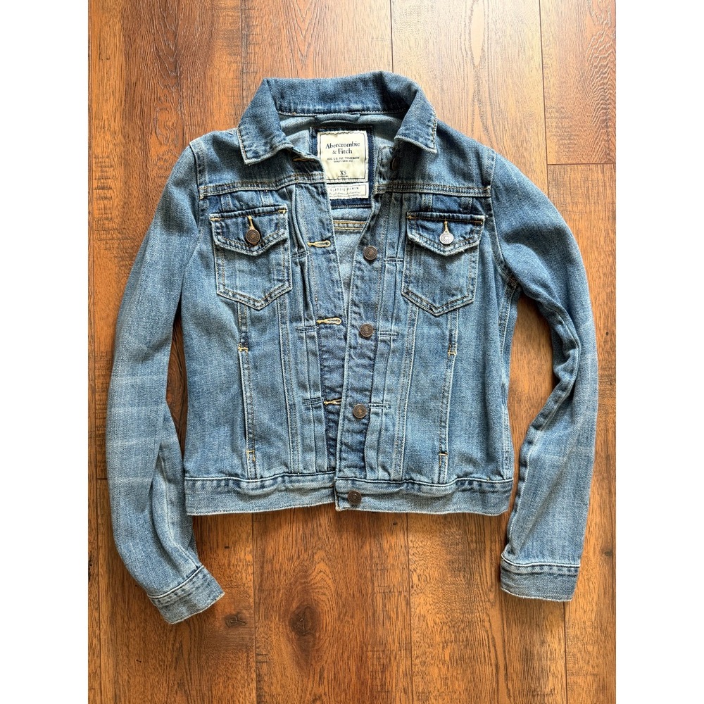 Abercrombie & Fitch Women's XS Classic Denim Trucker Jacket Medium Wash Y2K - Picture 1 of 8